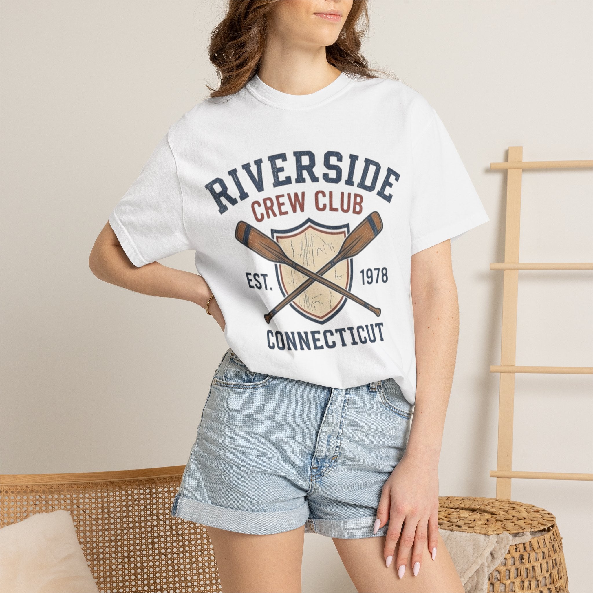 Riverside Crew Club Connecticut T-Shirt — Vintage Oars & Shield Design