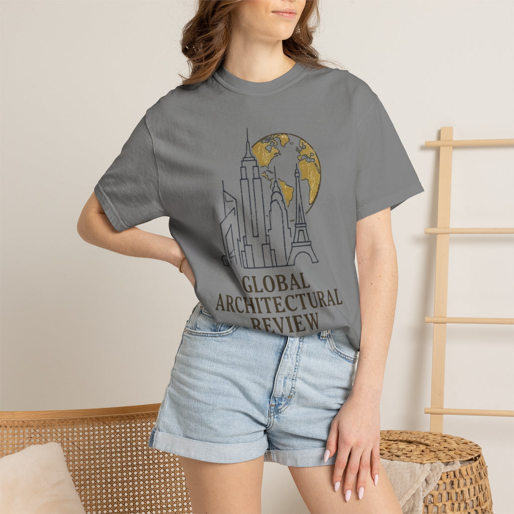 Global Architectural Review T-Shirt — City Skyline & Globe Graphic