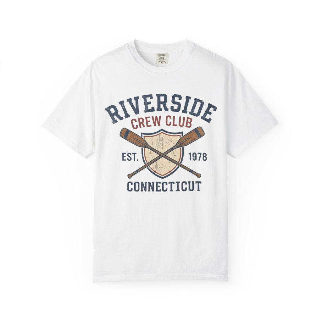 Riverside Crew Club Connecticut T-Shirt — Vintage Oars & Shield Design