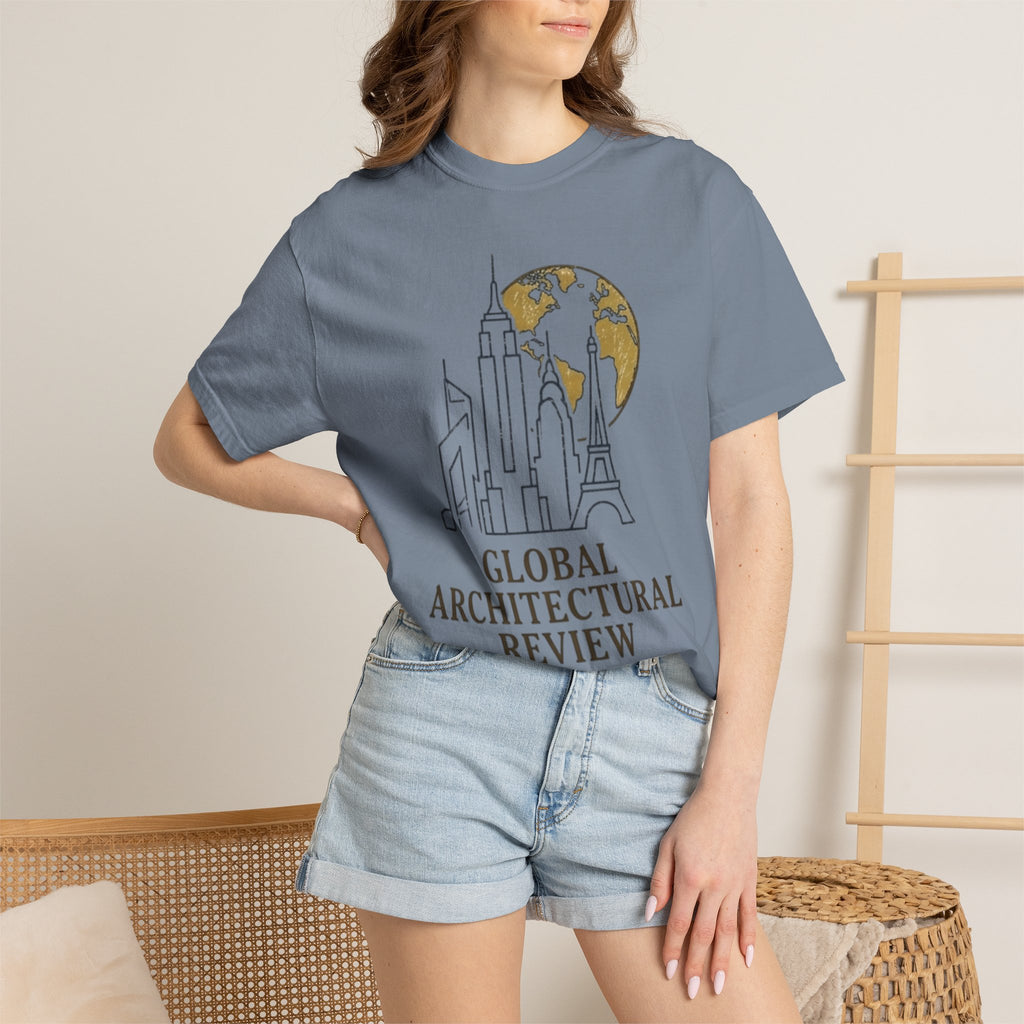 Global Architectural Review T-Shirt — City Skyline & Globe Graphic