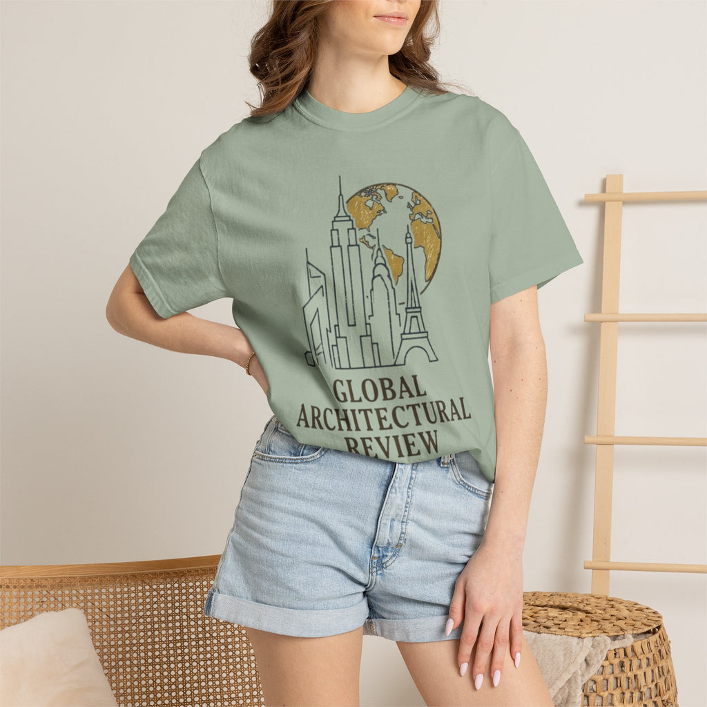 Global Architectural Review T-Shirt — City Skyline & Globe Graphic