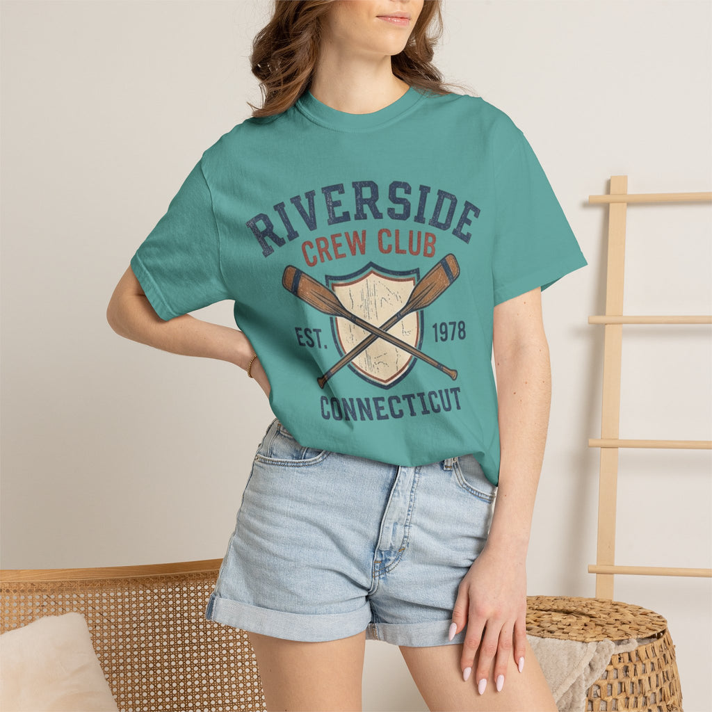 Riverside Crew Club Connecticut T-Shirt — Vintage Oars & Shield Design