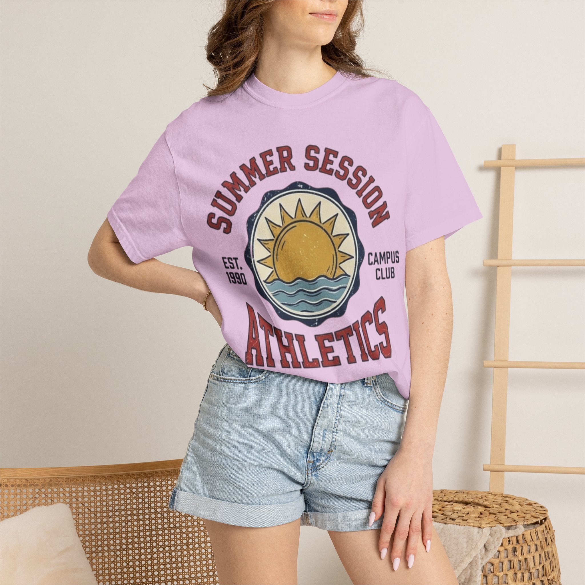 Summer Session Athletics T-Shirt — Vintage Sun & Waves Graphic