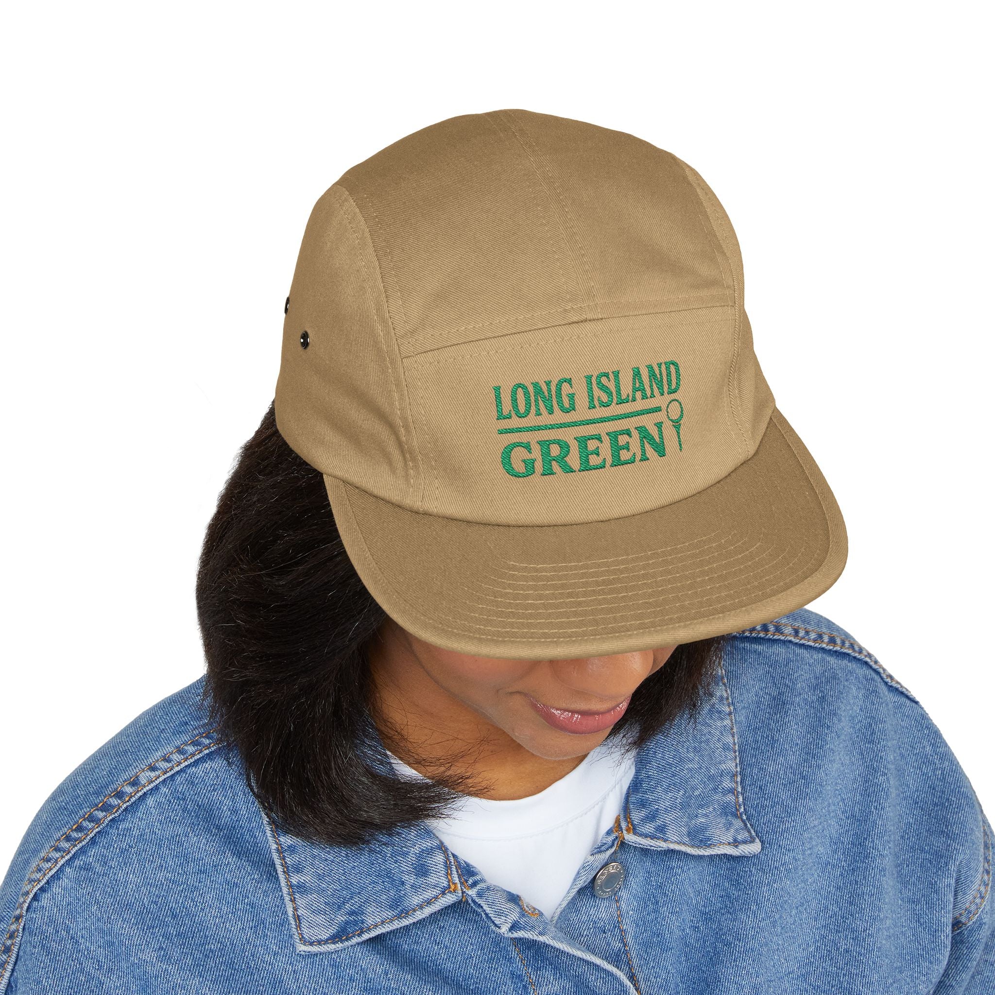 Long Island Green Embroidered 5-Panel Cap - Khaki