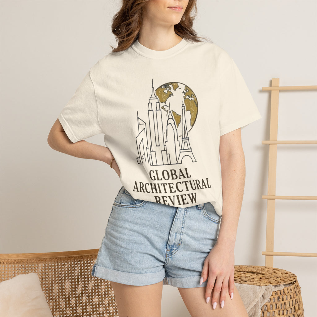 Global Architectural Review T-Shirt — City Skyline & Globe Graphic