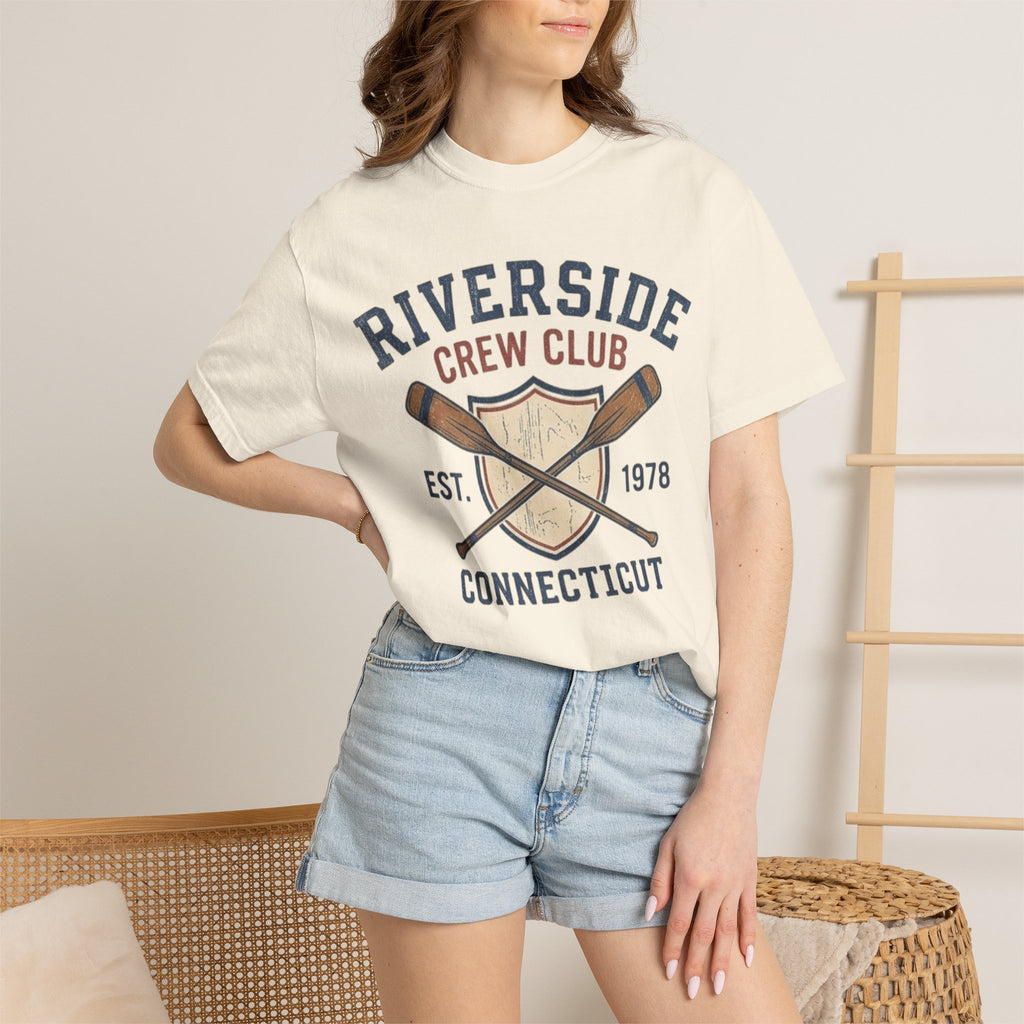 Riverside Crew Club Connecticut T-Shirt — Vintage Oars & Shield Design