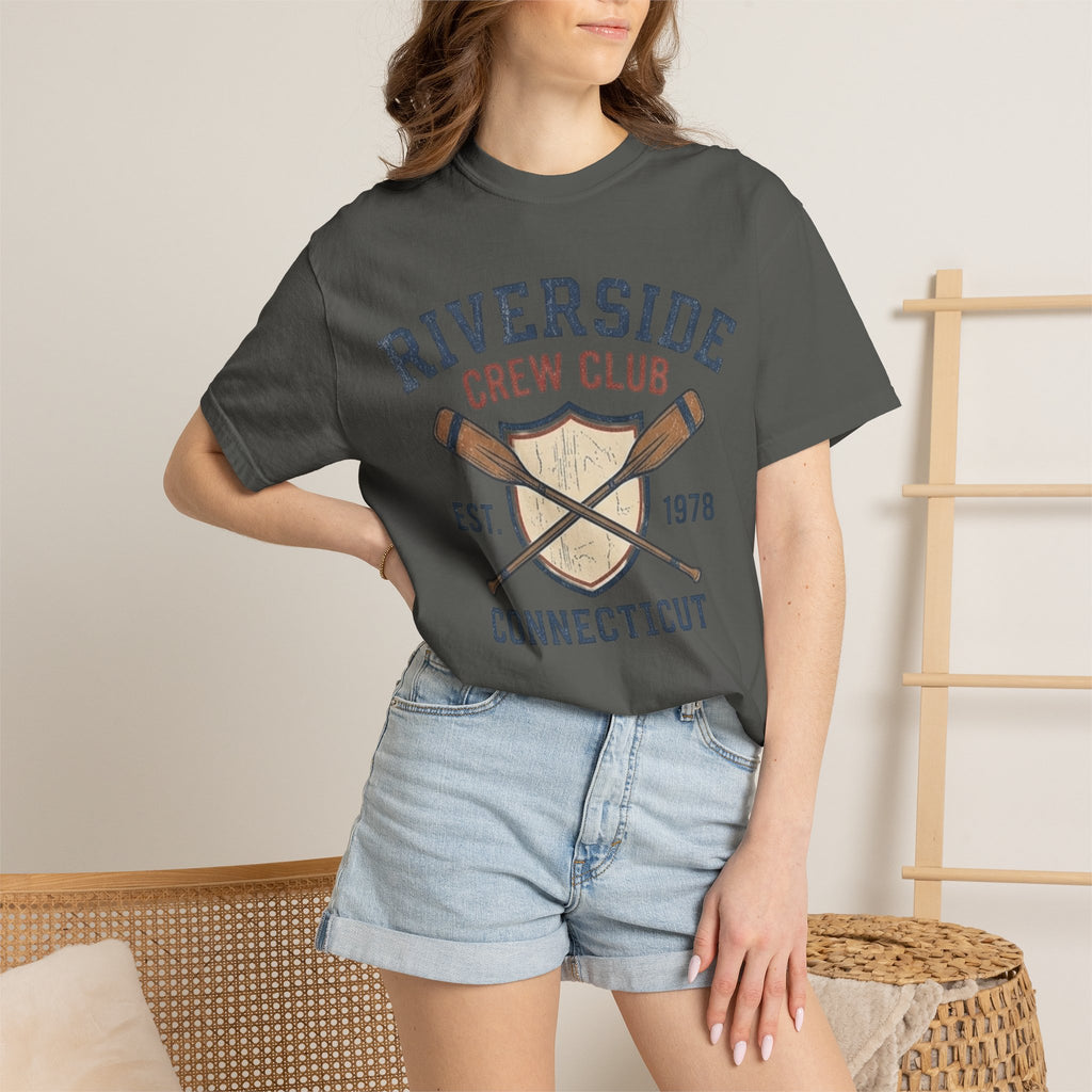 Riverside Crew Club Connecticut T-Shirt — Vintage Oars & Shield Design