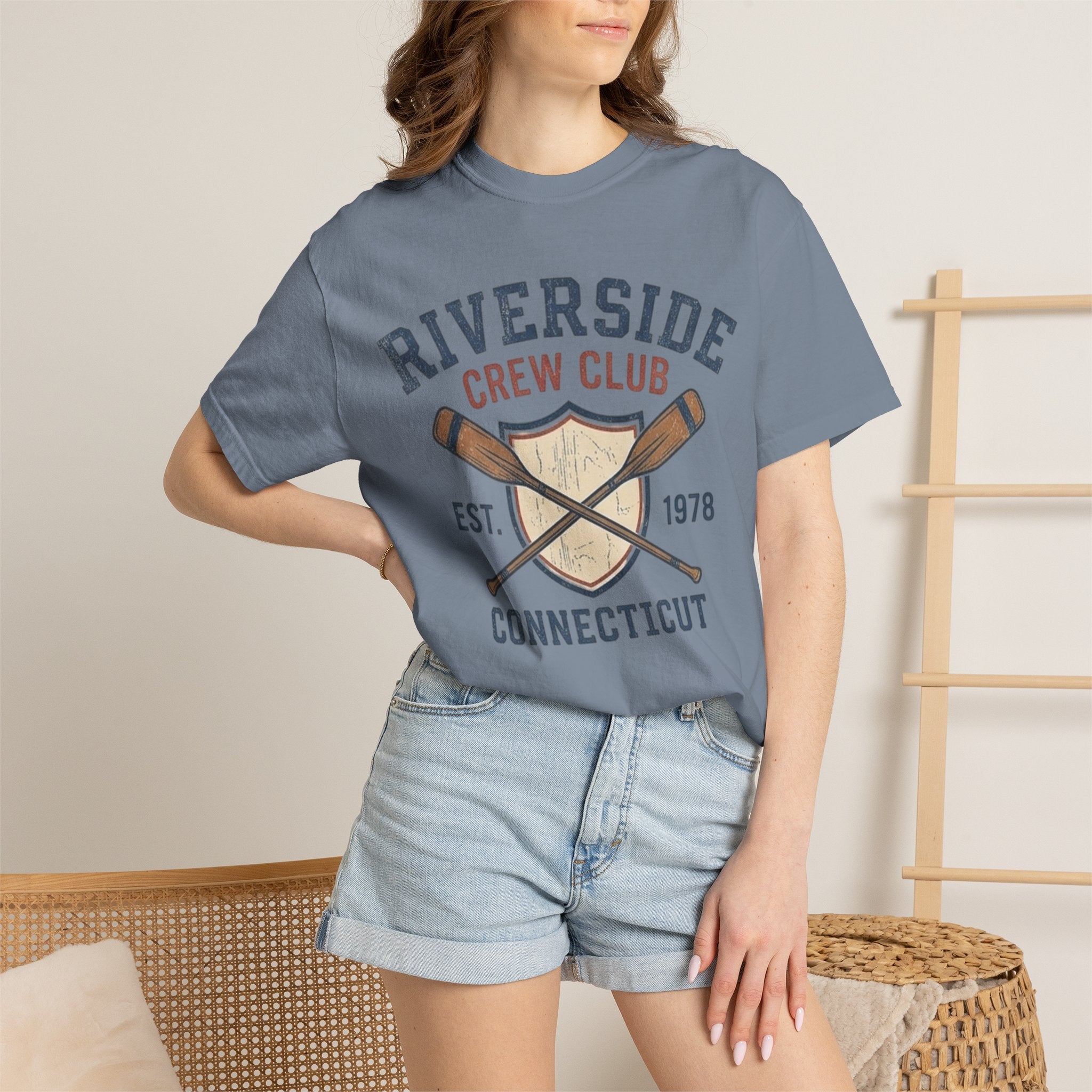 Riverside Crew Club Connecticut T-Shirt — Vintage Oars & Shield Design