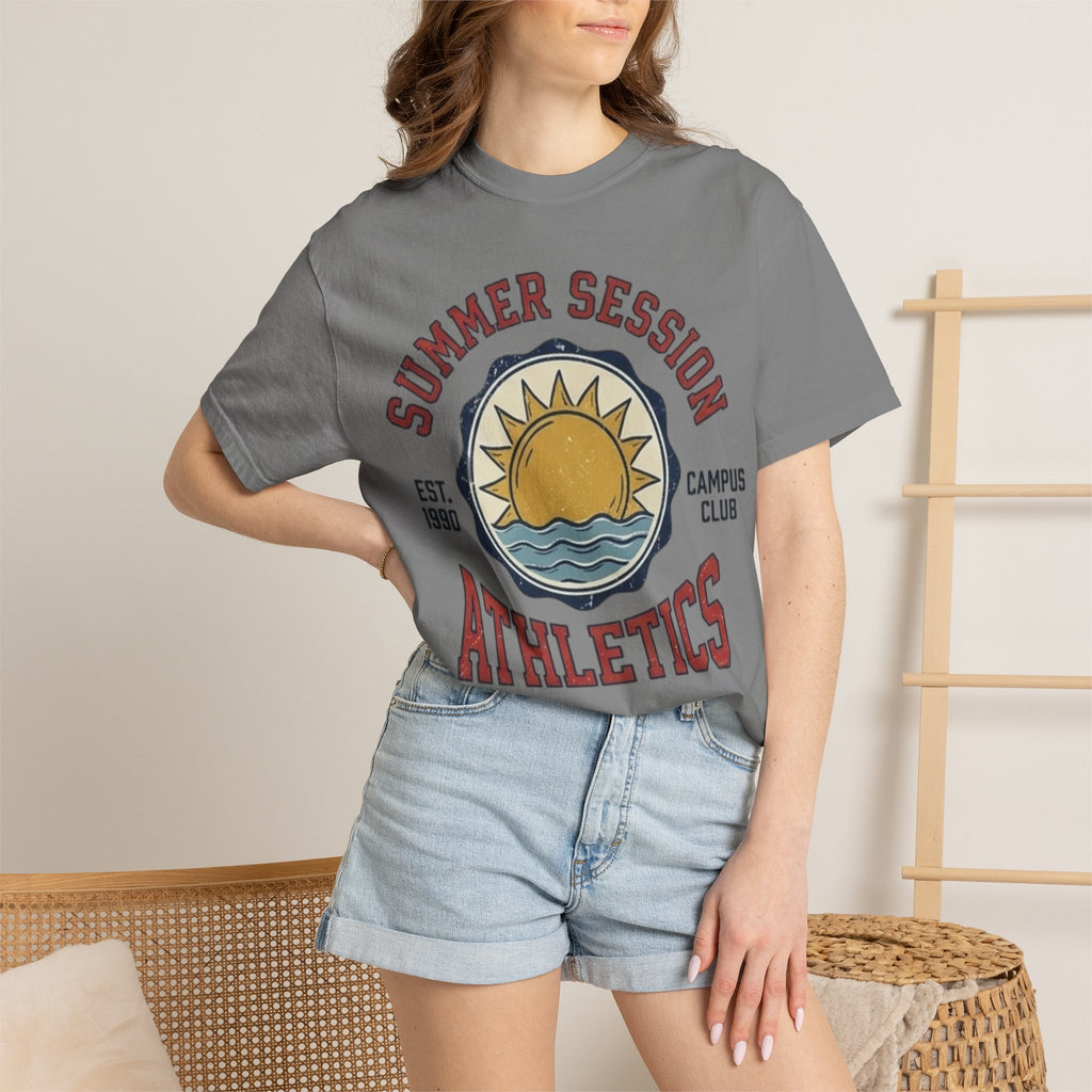 Summer Session Athletics T-Shirt — Vintage Sun & Waves Graphic