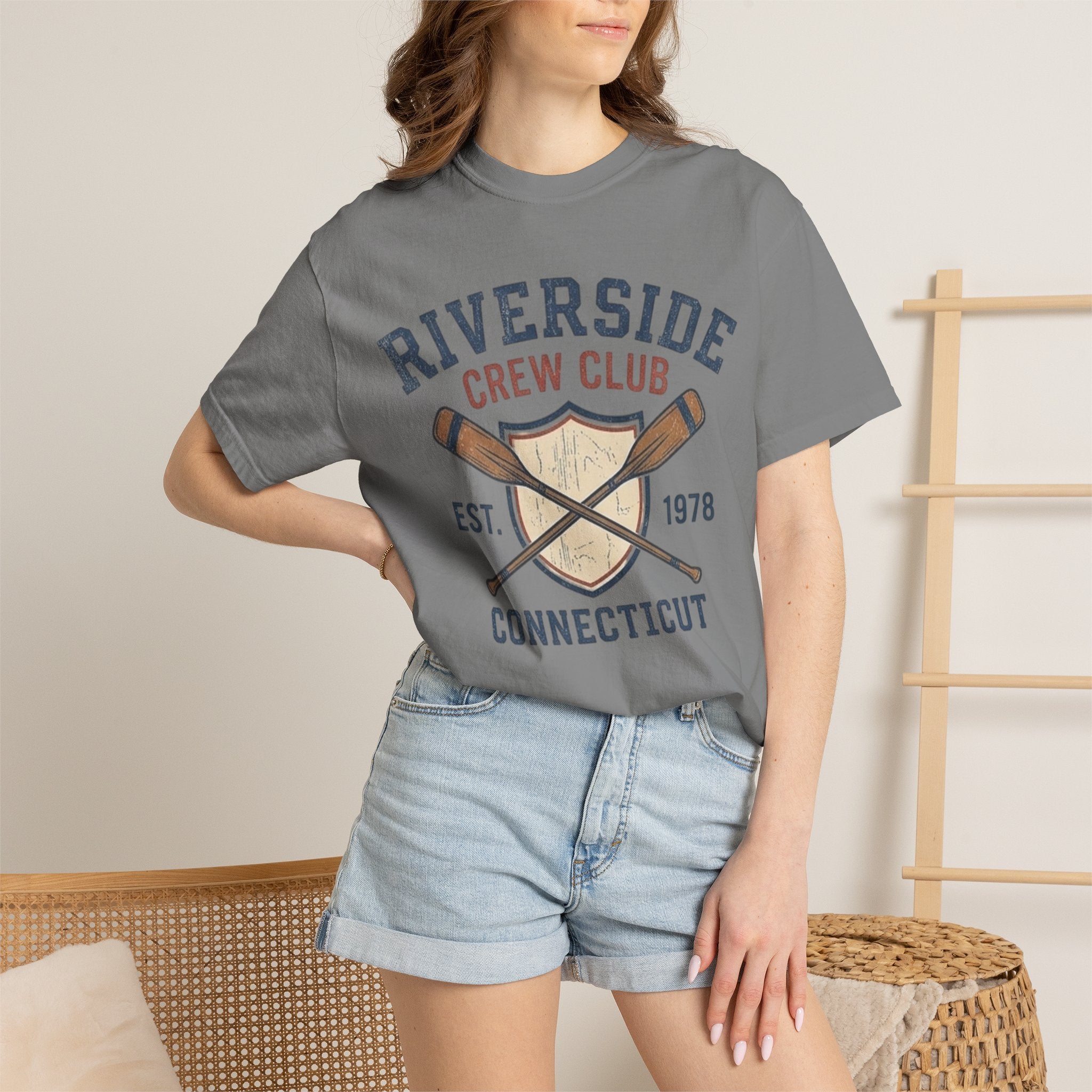 Riverside Crew Club Connecticut T-Shirt — Vintage Oars & Shield Design