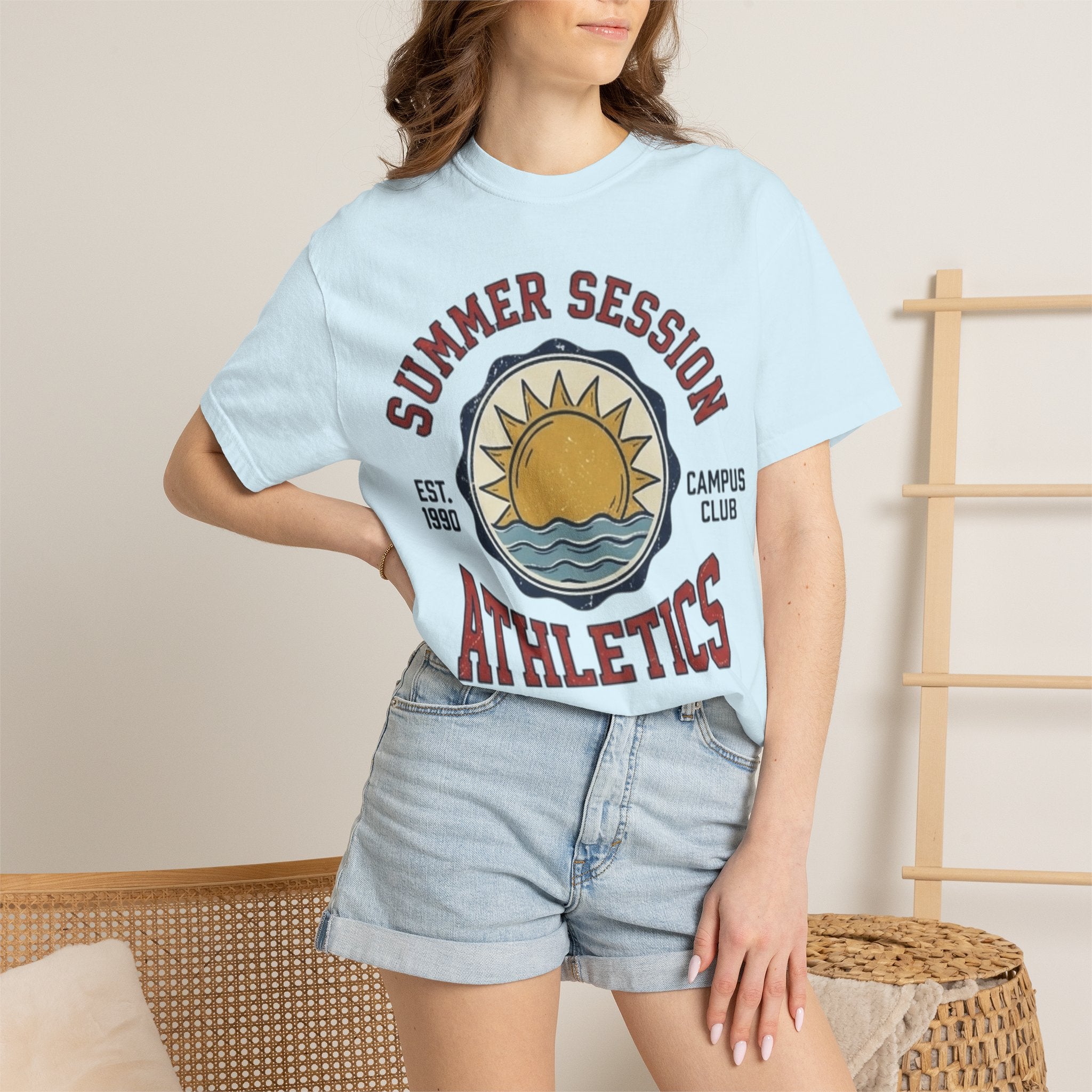 Summer Session Athletics T-Shirt — Vintage Sun & Waves Graphic