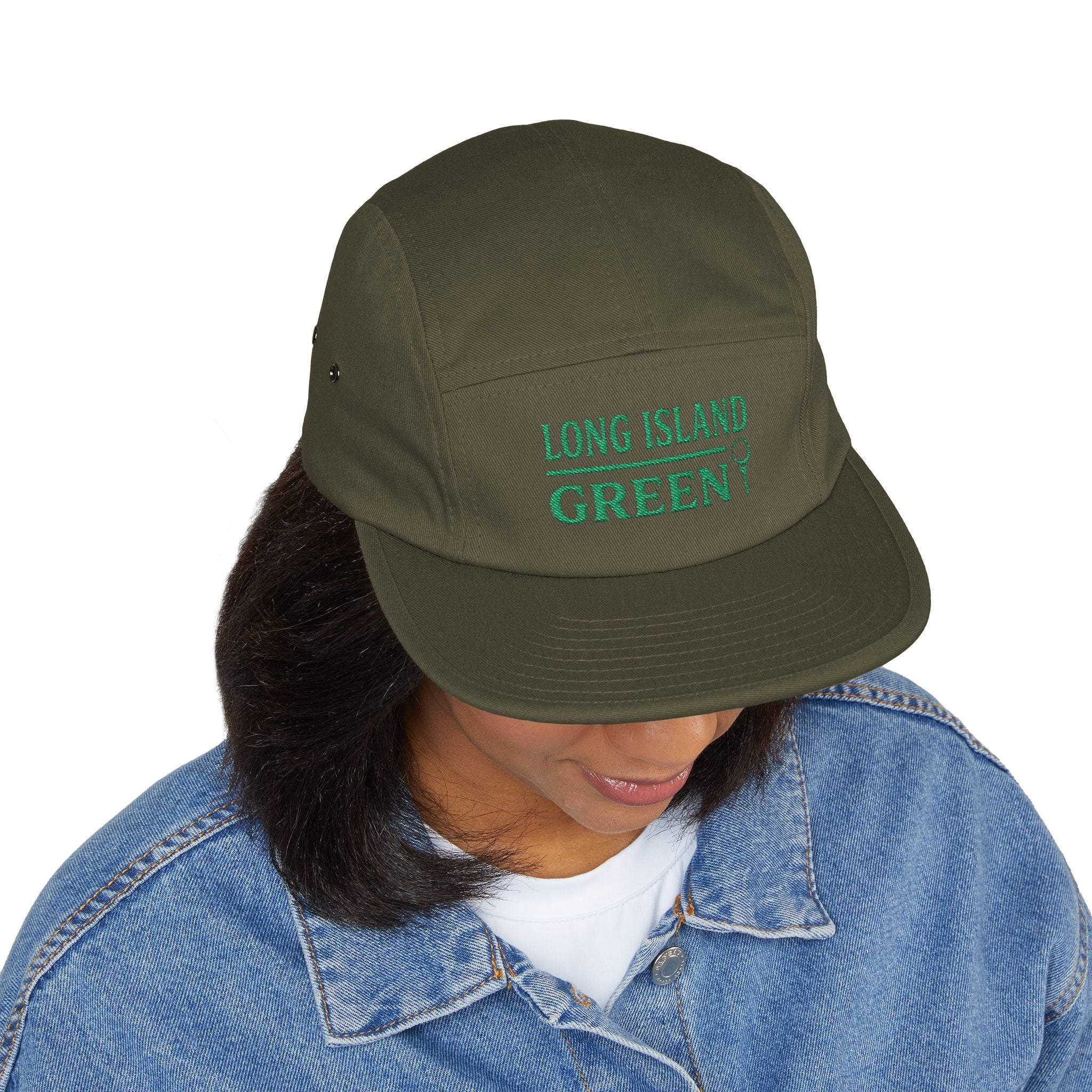 Long Island Green Embroidered 5-Panel Cap - Olive