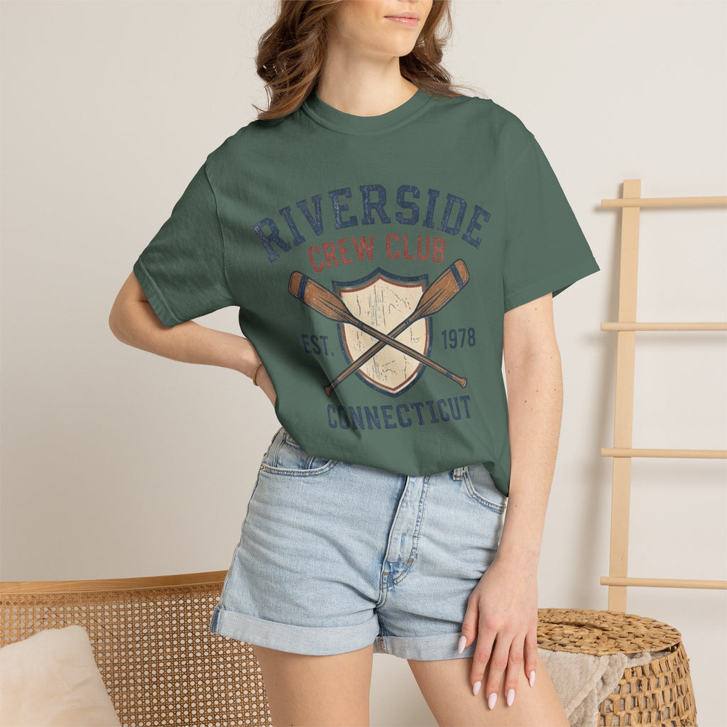 Riverside Crew Club Connecticut T-Shirt — Vintage Oars & Shield Design