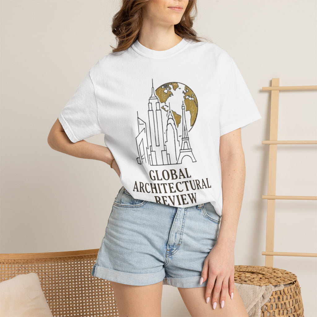 Global Architectural Review T-Shirt — City Skyline & Globe Graphic