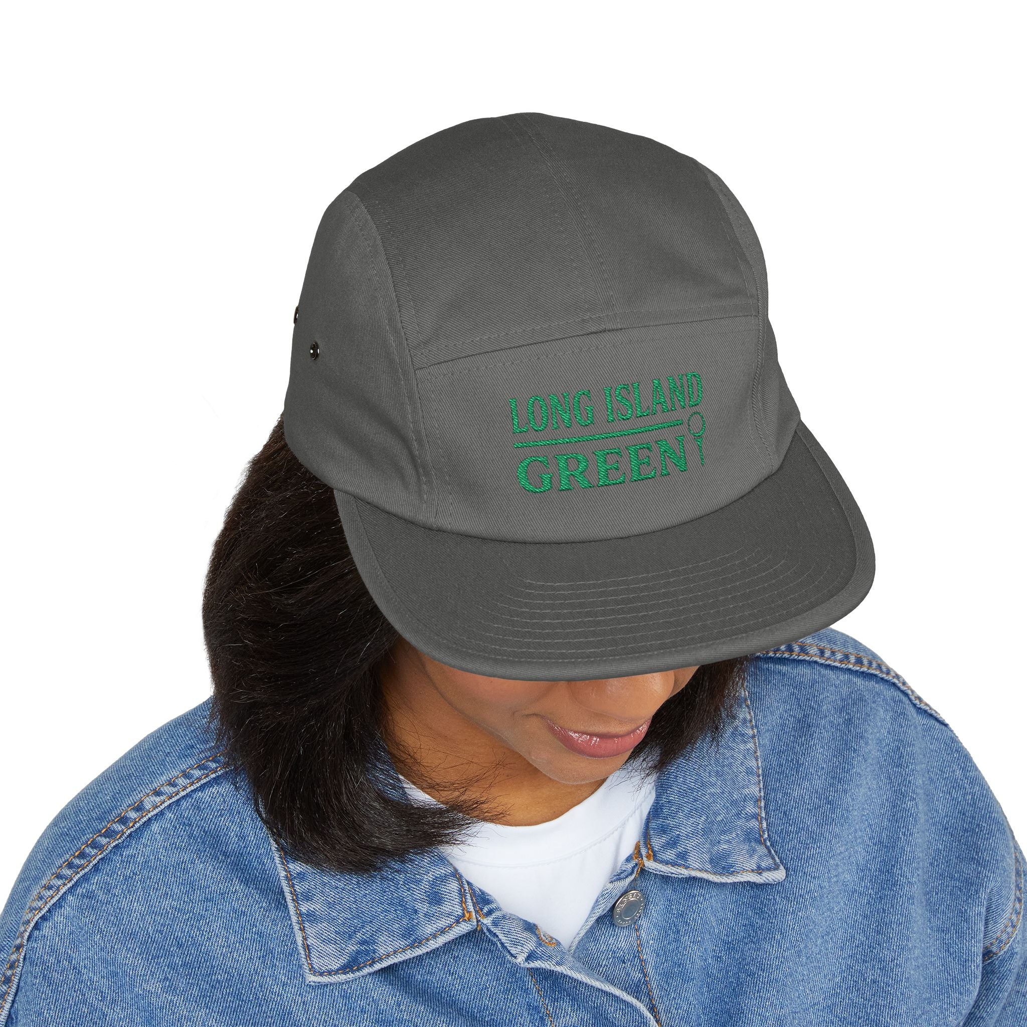 Long Island Green Embroidered 5-Panel Cap - Grey