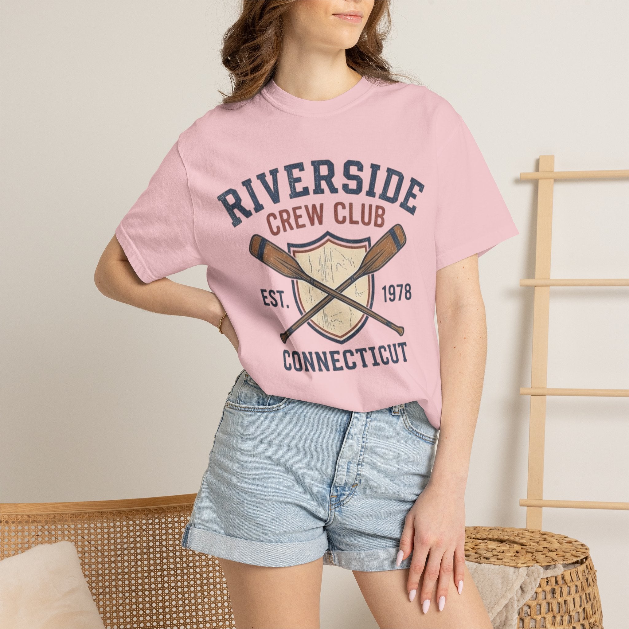 Riverside Crew Club Connecticut T-Shirt — Vintage Oars & Shield Design