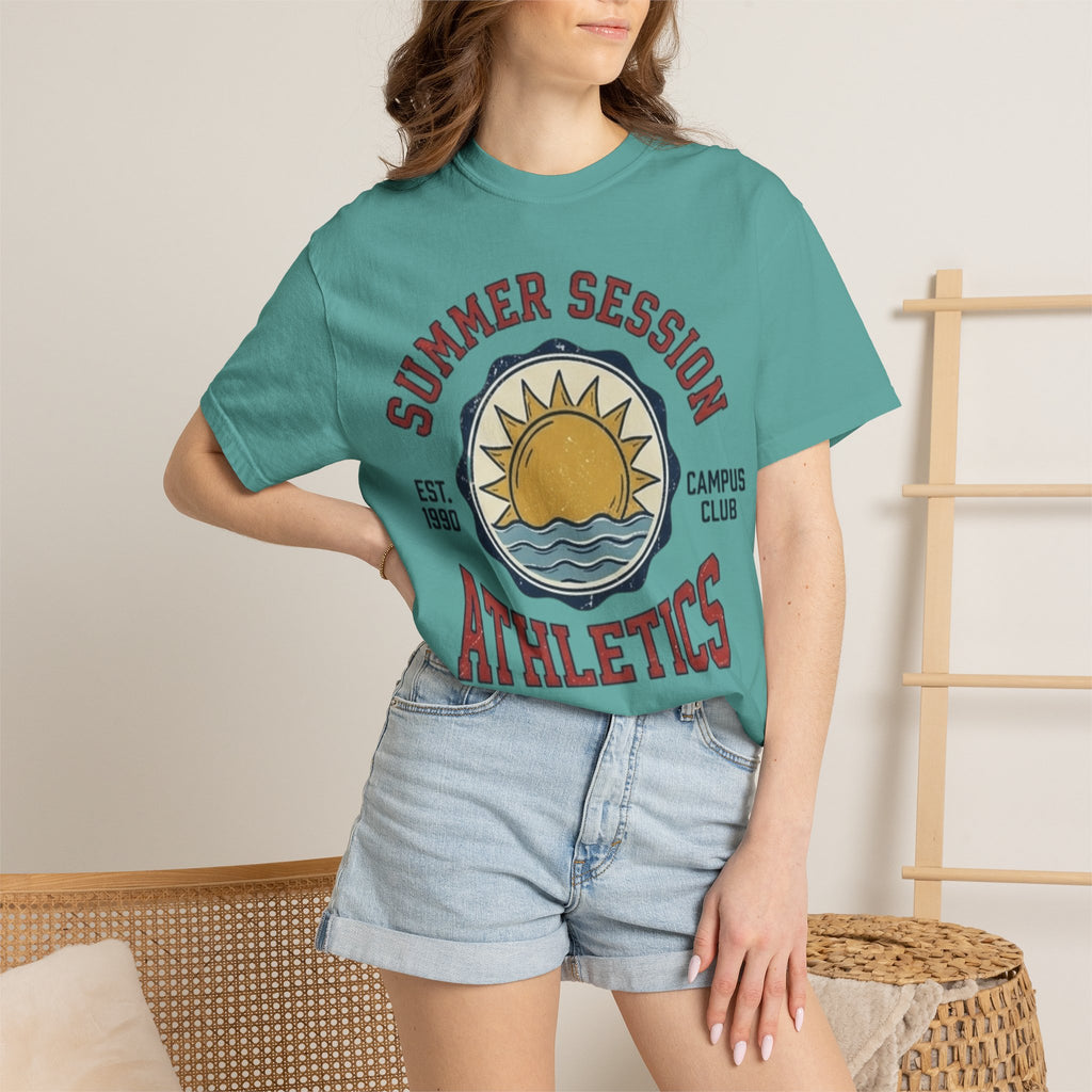Summer Session Athletics T-Shirt — Vintage Sun & Waves Graphic
