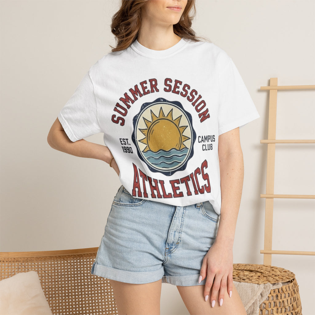 Summer Session Athletics T-Shirt — Vintage Sun & Waves Graphic