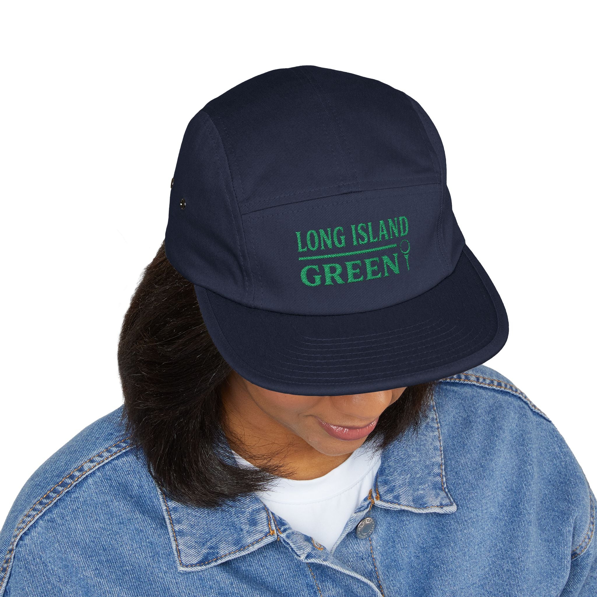 Long Island Green Embroidered 5-Panel Cap - Navy