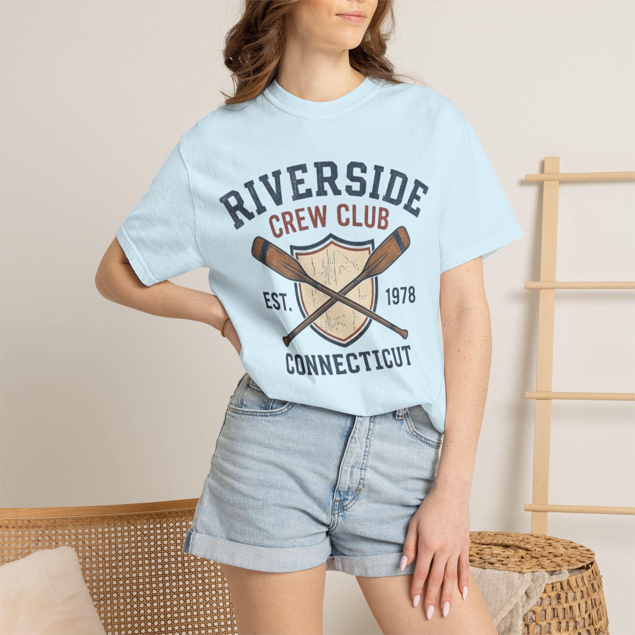 Riverside Crew Club Connecticut T-Shirt — Vintage Oars & Shield Design