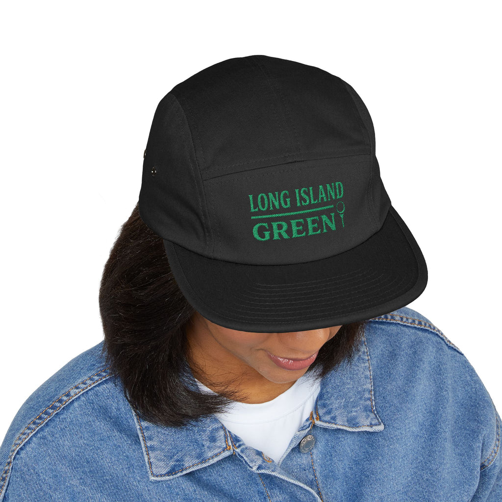 Long Island Green Embroidered 5-Panel Cap - Black