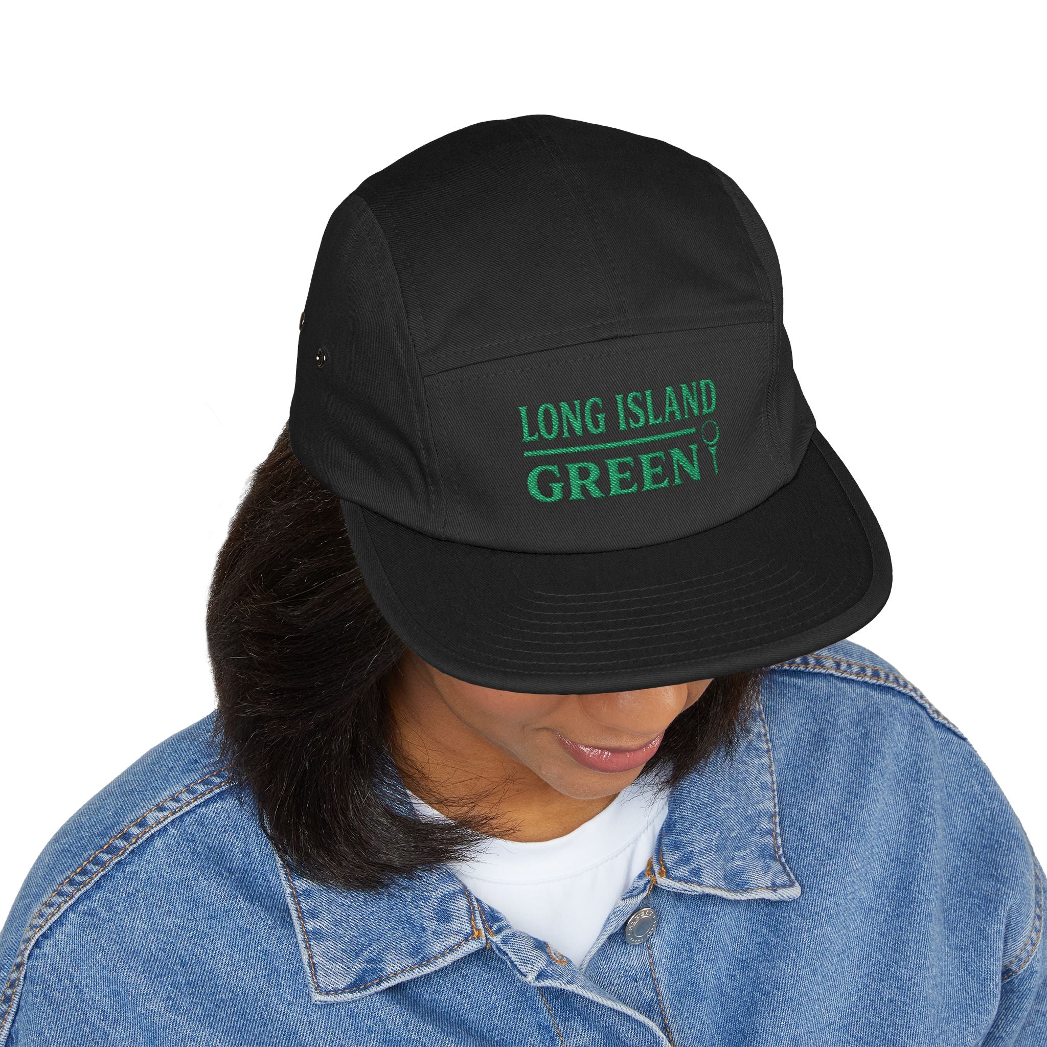 Long Island Green Embroidered 5-Panel Cap - Black