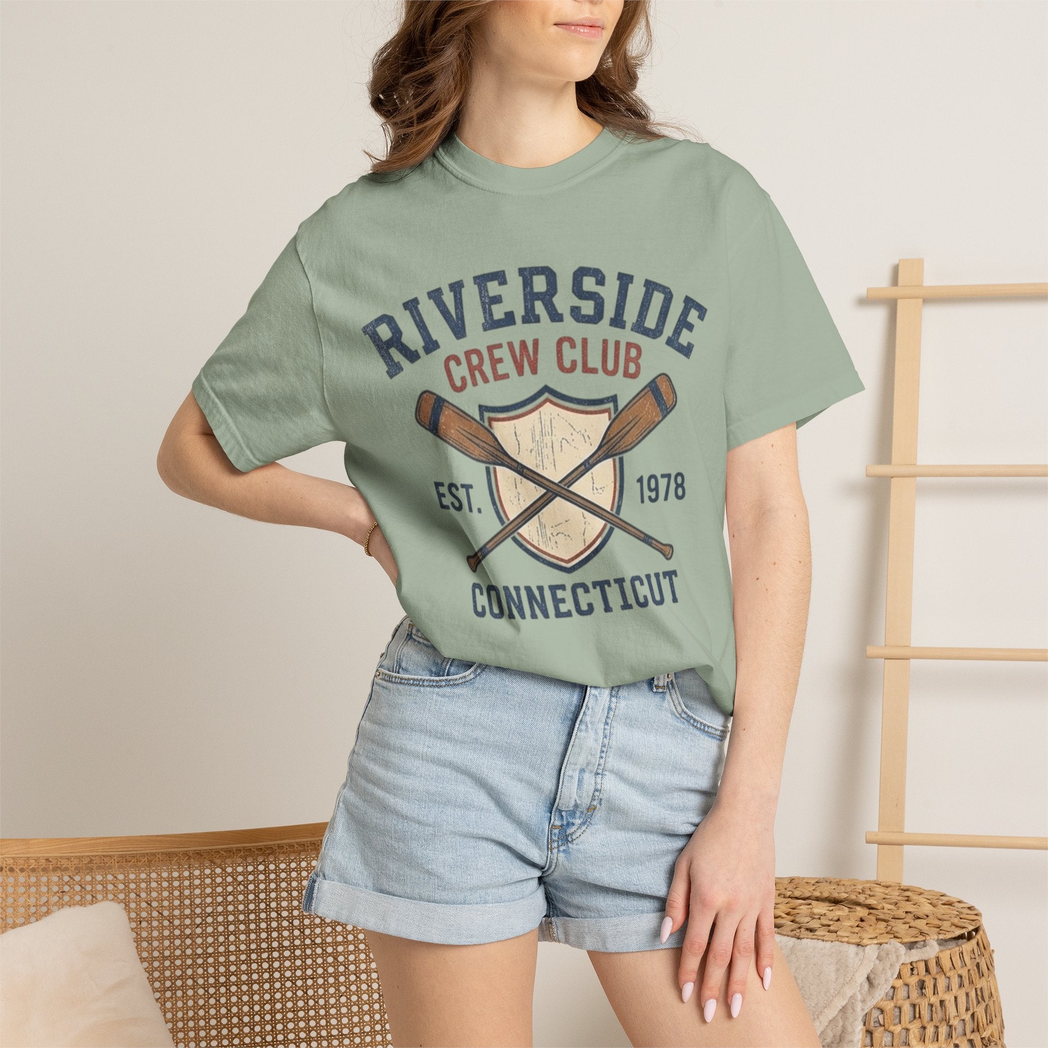 Riverside Crew Club Connecticut T-Shirt — Vintage Oars & Shield Design