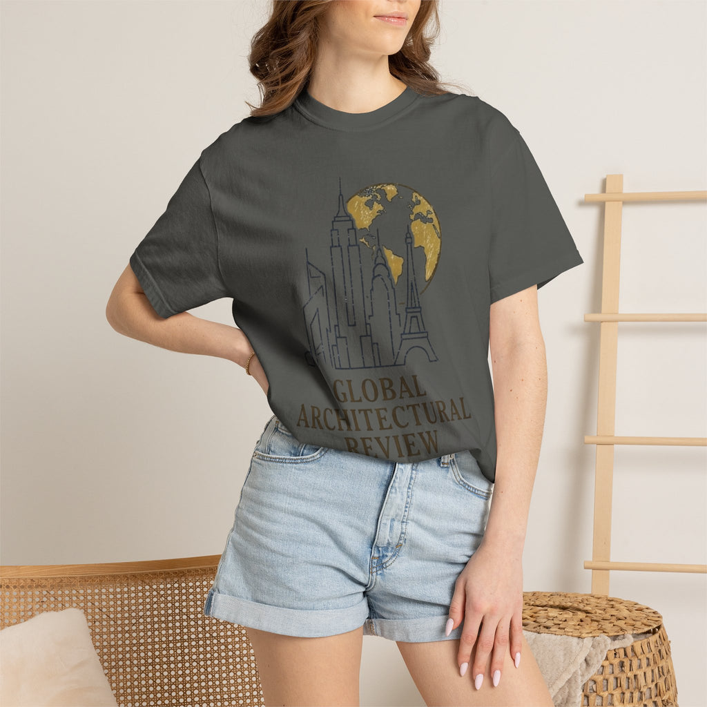 Global Architectural Review T-Shirt — City Skyline & Globe Graphic