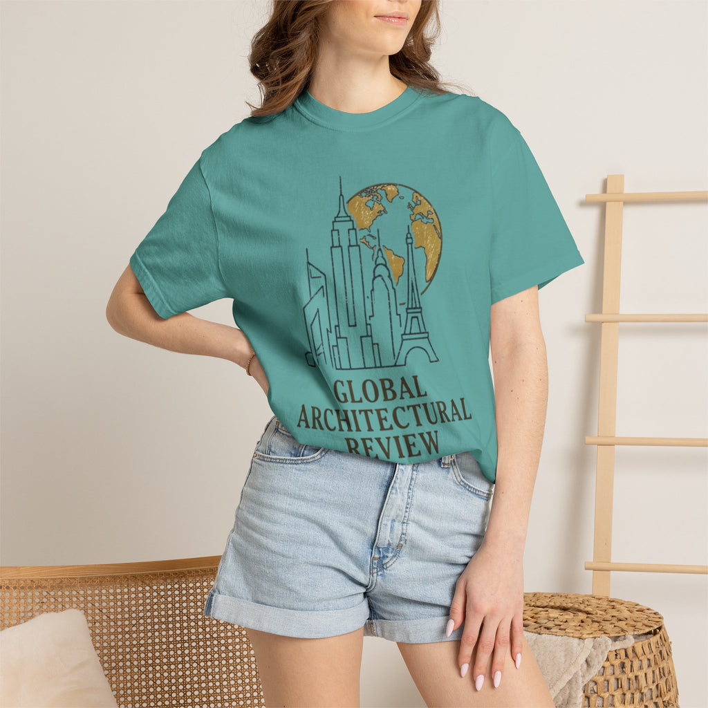 Global Architectural Review T-Shirt — City Skyline & Globe Graphic